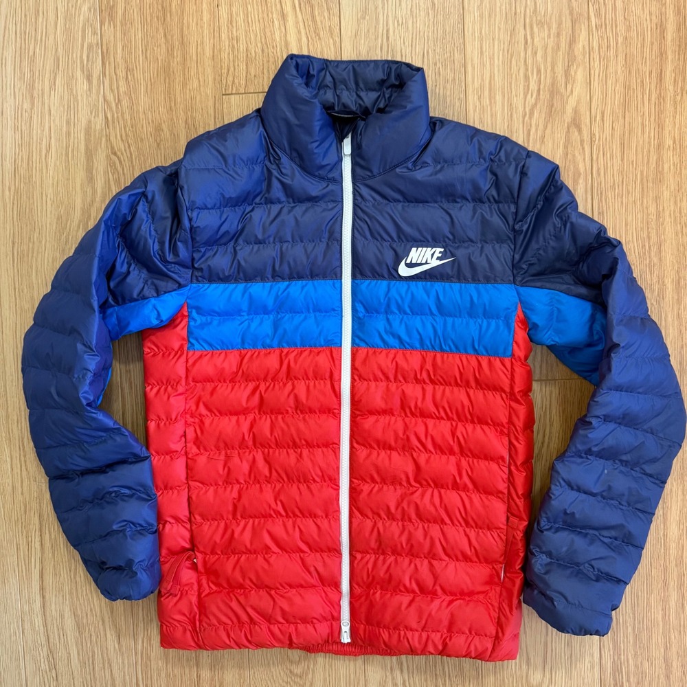 Nike Puffer‎ Jacket Mens Size S Blue Red Colorblock Synthetic Fill BV4685-557